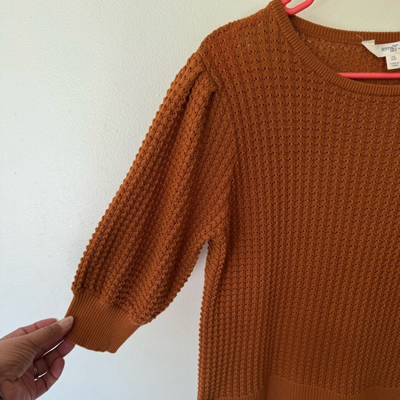 Time and tru burnt orange puff sleeve crochet knit short sleeve sweater OX/ 14 W - Picture 4 of 8